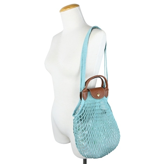LONGCHAMP LE PLIAGE FILET系列網狀棉質兩用包(大/潟湖藍)10121-HVH-P65
