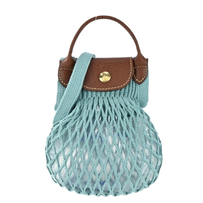 LONGCHAMP LE PLIAGE FILET系列網狀棉質手斜背包(迷你/潟湖藍)10139-HVH-P65
