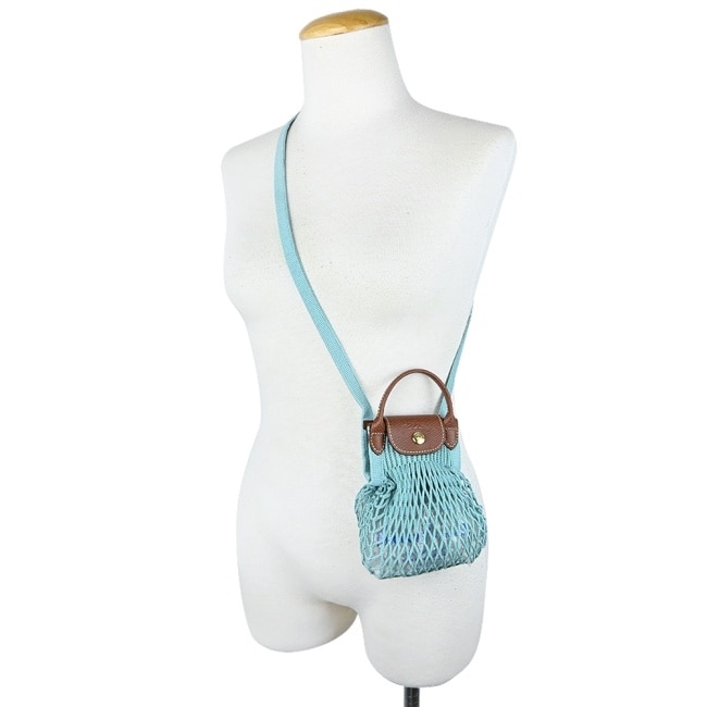 LONGCHAMP LE PLIAGE FILET系列網狀棉質手斜背包(迷你/潟湖藍)10139-HVH-P65