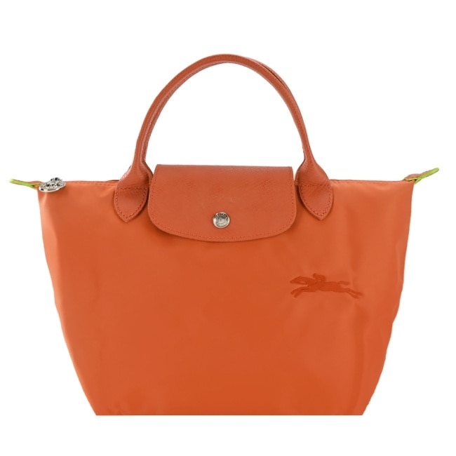 LONGCHAMP LE PLIAGE GREEN系列刺繡手提水餃包(小/胡蘿蔔橘)1621-919-P69