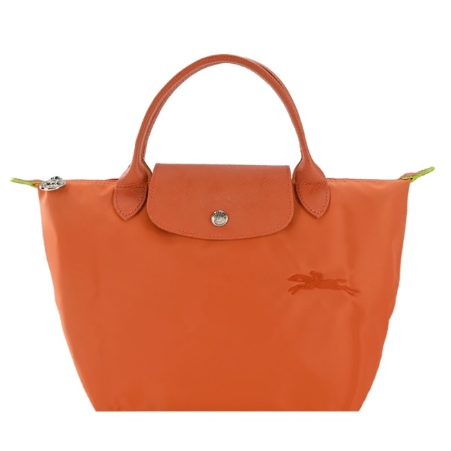 LONGCHAMP LE PLIAGE GREEN系列刺繡手提水餃包(小/胡蘿蔔橘)1621-919-P69