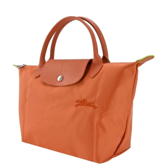 LONGCHAMP LE PLIAGE GREEN系列刺繡手提水餃包(小/胡蘿蔔橘)1621-919-P69