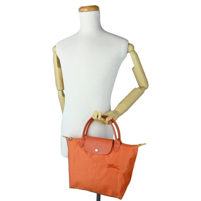 LONGCHAMP LE PLIAGE GREEN系列刺繡手提水餃包(小/胡蘿蔔橘)1621-919-P69
