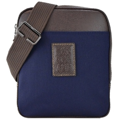 LONGCHAMP LONGCHAMP BOXFORD系列壓印皮標帆布斜背包(小/深藍)1712-080-127