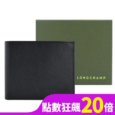 LONGCHAMP LONGCHAMP LE FOULONNE系列牛皮雙折短夾(黑)3508-021-047