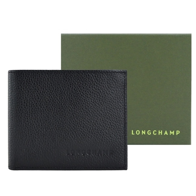 LONGCHAMP LE FOULONNE系列牛皮雙折短夾(黑)3508-021-047