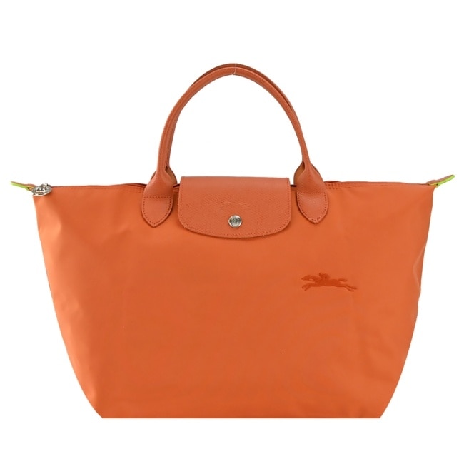 LONGCHAMP LE PLIAGE GREEN系列刺繡手提水餃包(中/胡蘿蔔橘)1623-919-P69