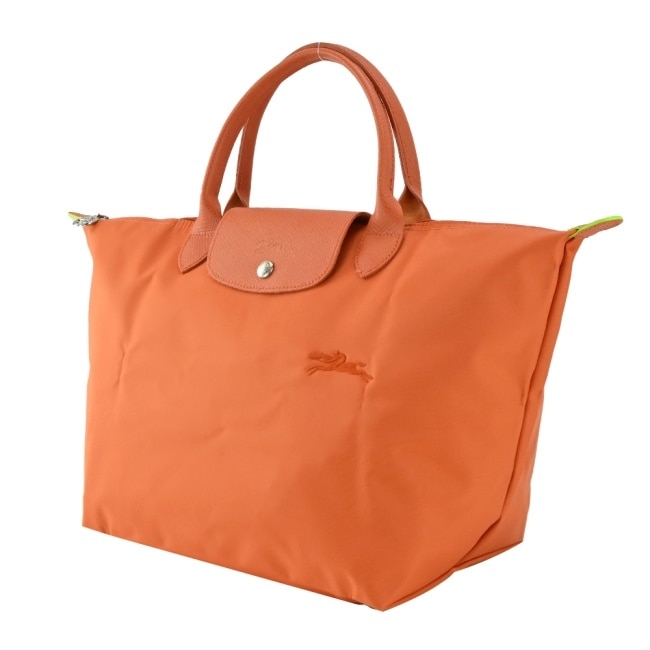 LONGCHAMP LE PLIAGE GREEN系列刺繡手提水餃包(中/胡蘿蔔橘)1623-919-P69