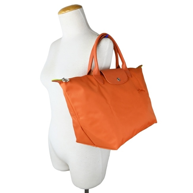 LONGCHAMP LE PLIAGE GREEN系列刺繡手提水餃包(中/胡蘿蔔橘)1623-919-P69