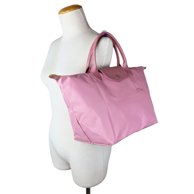 LONGCHAMP LE PLIAGE GREEN系列刺繡手提水餃包(中/花瓣粉)1623-919-P72