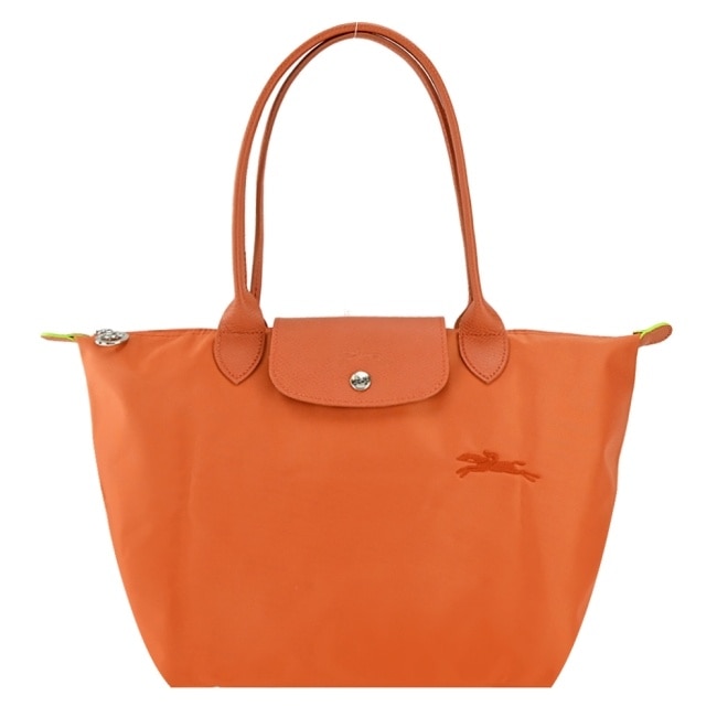 LONGCHAMP LE PLIAGE GREEN系列刺繡肩背水餃包(中/胡蘿蔔橘)2605-919-P69