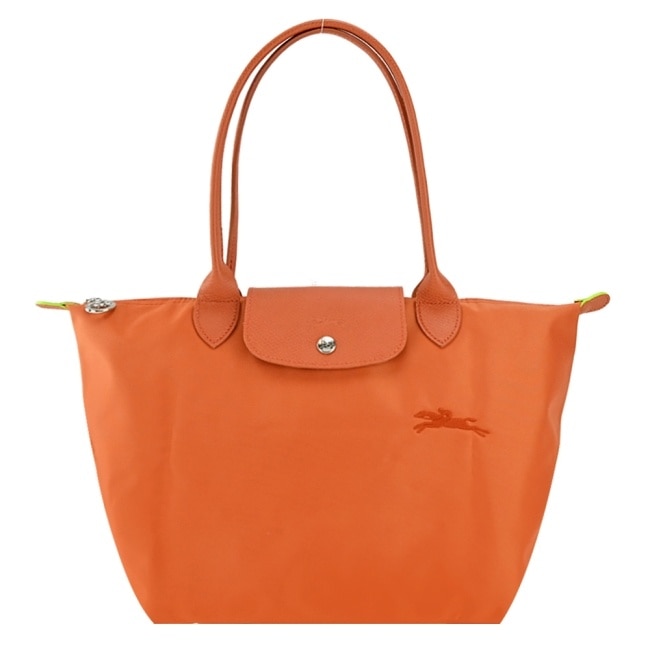 LONGCHAMP LE PLIAGE GREEN系列刺繡肩背水餃包(中/胡蘿蔔橘)2605-919-P69