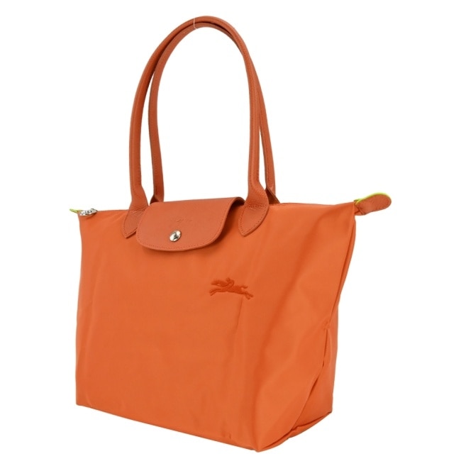 LONGCHAMP LE PLIAGE GREEN系列刺繡肩背水餃包(中/胡蘿蔔橘)2605-919-P69