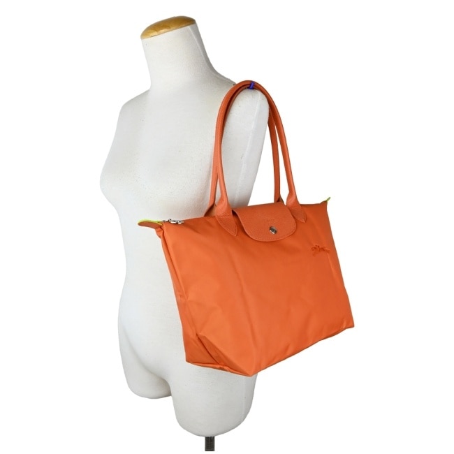 LONGCHAMP LE PLIAGE GREEN系列刺繡肩背水餃包(中/胡蘿蔔橘)2605-919-P69