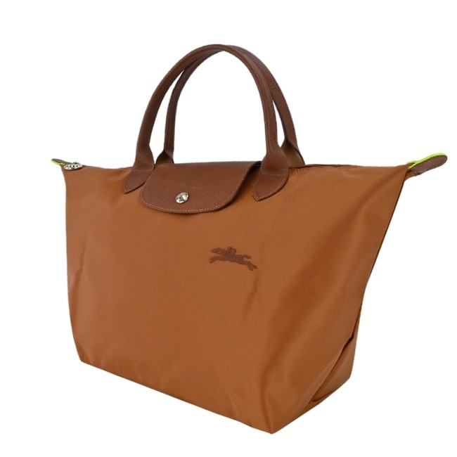 LONGCHAMP LE PLIAGE GREEN系列刺繡手提水餃包(中/白蘭地酒)1623-919-504