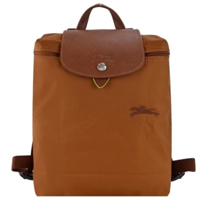 LONGCHAMP LONGCHAMP LE PLIAGE GREEN系列刺繡後背包(中/白蘭地酒)1699-919-504