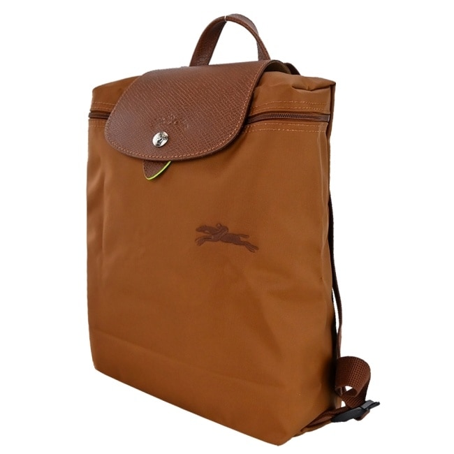 LONGCHAMP LE PLIAGE GREEN系列刺繡後背包(中/白蘭地酒)1699-919-504