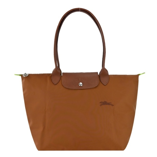 LONGCHAMP LE PLIAGE GREEN系列刺繡肩背水餃包(大/白蘭地酒)1899-919-504