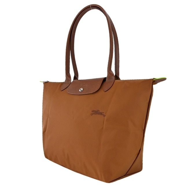 LONGCHAMP LE PLIAGE GREEN系列刺繡肩背水餃包(大/白蘭地酒)1899-919-504