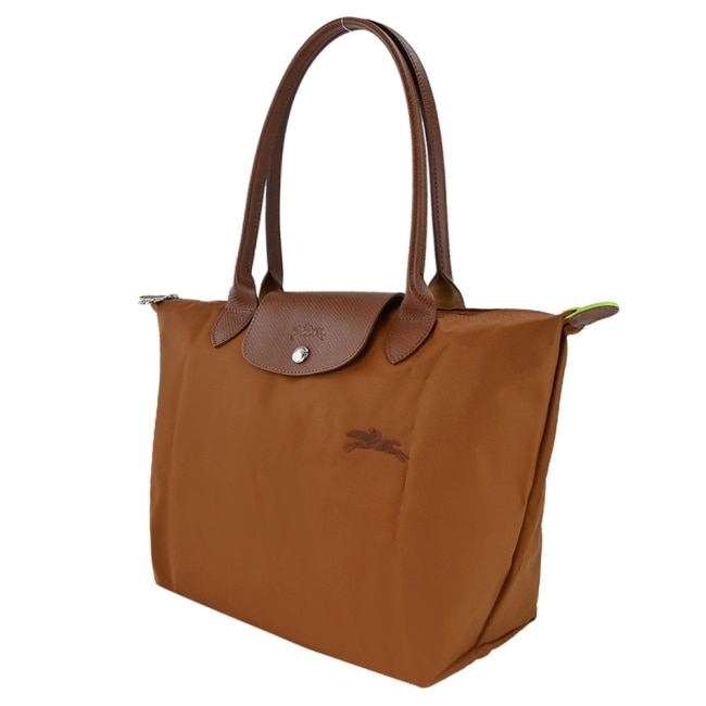 LONGCHAMP LE PLIAGE GREEN系列刺繡肩背水餃包(中/白蘭地酒)2605-919-504