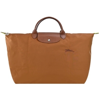 LONGCHAMP LONGCHAMP LE PLIAGE GREEN系列刺繡摺疊旅行袋(小/白蘭地酒)1624-919-504