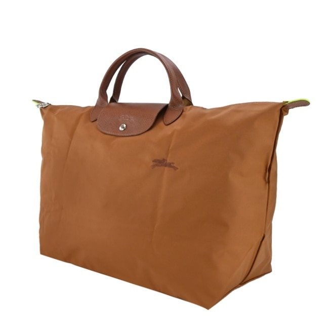 LONGCHAMP LE PLIAGE GREEN系列刺繡摺疊旅行袋(小/白蘭地酒)1624-919-504