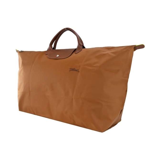 LONGCHAMP LE PLIAGE GREEN系列刺繡摺疊旅行袋(中/白蘭地酒)1625-919-504