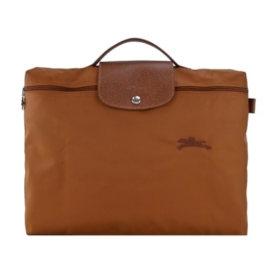 LONGCHAMP LONGCHAMP LE PLIAGE GREEN系列刺繡再生尼龍公事包(小/白蘭地酒)2182-919-504