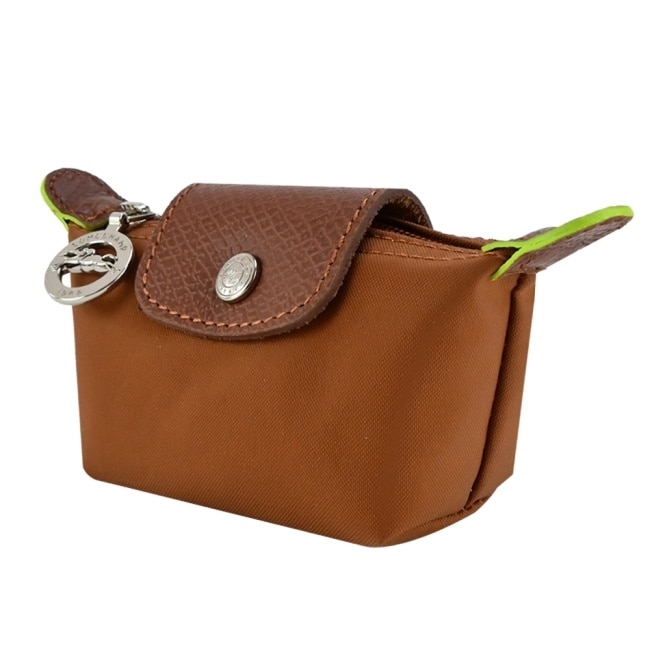 LONGCHAMP LE PLIAGE GREEN系列撞色再生尼龍水餃零錢包(白蘭地)30016-919-504