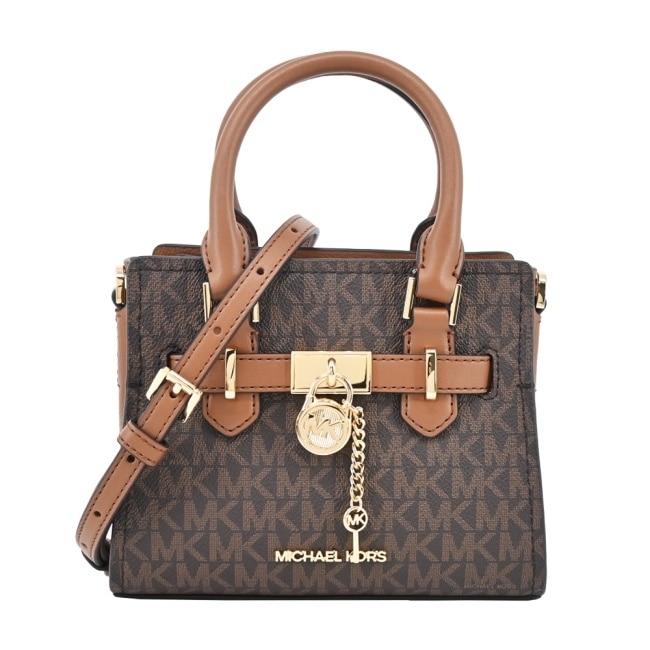 MICHAEL KORS HAMILTON鎖頭滿版手提/斜背兩用包-小/咖35H1GHMS0B-54BR