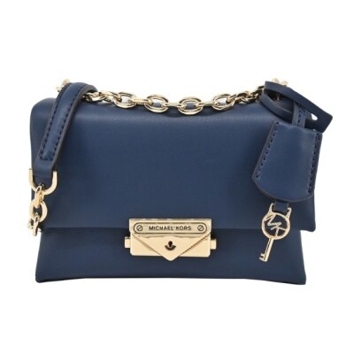 MICHAEL KORS MICHAEL KORS CECE金字LOGO鎖頭吊飾釦式肩背/斜背包-小/深藍35F2G0EC5O-47NA