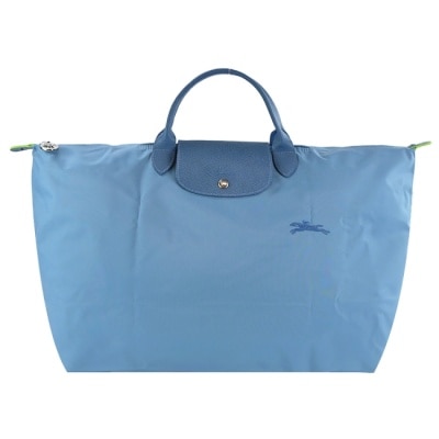 LONGCHAMP LONGCHAMP LE PLIAGE GREEN系列刺繡摺疊旅行袋(小/雷雨藍)1624-919-P58