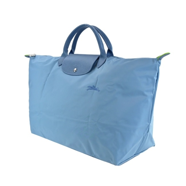 LONGCHAMP LE PLIAGE GREEN系列刺繡摺疊旅行袋(小/雷雨藍)1624-919-P58
