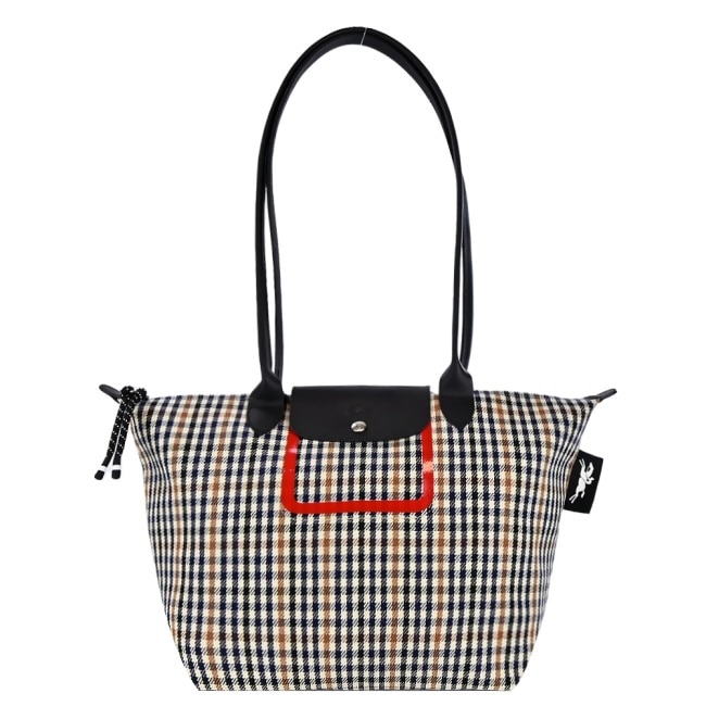 LONGCHAMP LE PLIAGE 系列千鳥格紋肩背/斜背包(藍x棕)10163-HBH-B85