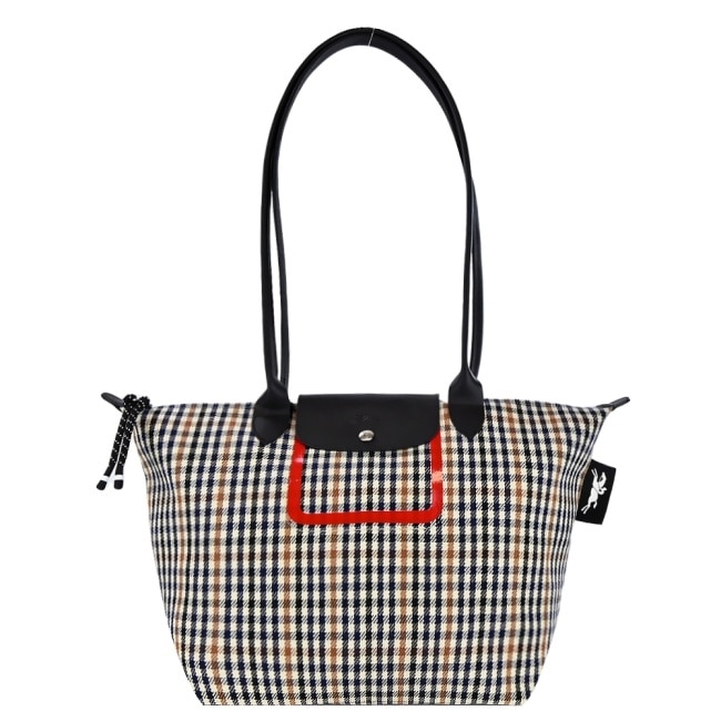 LONGCHAMP LE PLIAGE 系列千鳥格紋肩背/斜背包(藍x棕)10163-HBH-B85