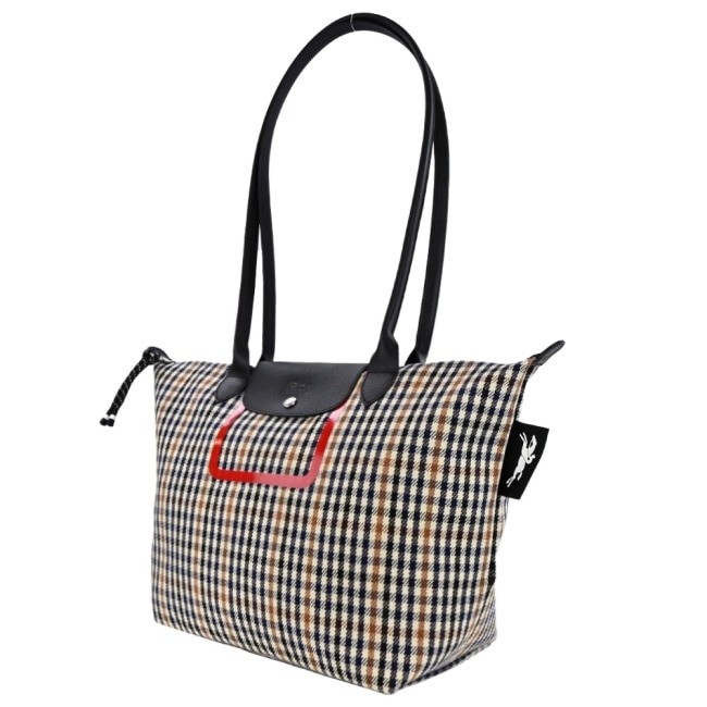 LONGCHAMP LE PLIAGE 系列千鳥格紋肩背/斜背包(藍x棕)10163-HBH-B85