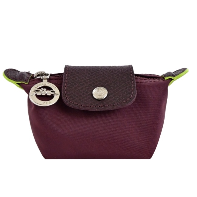 LONGCHAMP LE PLIAGE GREEN系列撞色再生尼龍水餃零錢包(酒紅)30016-919-009