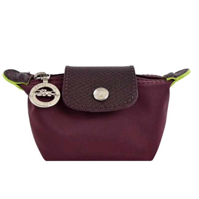 LONGCHAMP LE PLIAGE GREEN系列撞色再生尼龍水餃零錢包(酒紅)30016-919-009