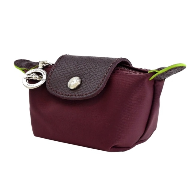 LONGCHAMP LE PLIAGE GREEN系列撞色再生尼龍水餃零錢包(酒紅)30016-919-009