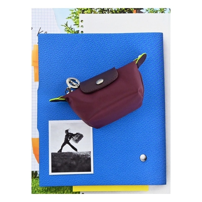 LONGCHAMP LE PLIAGE GREEN系列撞色再生尼龍水餃零錢包(酒紅)30016-919-009