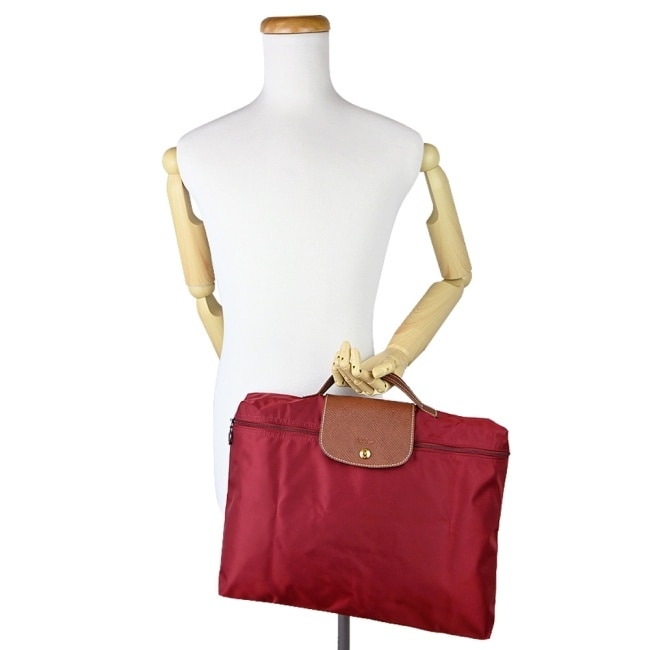 LONGCHAMP LE PLIAGE系列再生尼龍手提摺疊公事包(小/紅)2182-089-P59