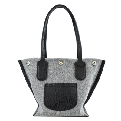LONGCHAMP LONGCHAMP ESSENTIAL系列羊毛拼接帆布肩背包(迷你/灰)10172-HBL-112