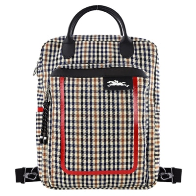 LONGCHAMP LONGCHAMP LE PLIAGE 系列千鳥格紋電腦後背包(藍x棕)20023-HBH-B85