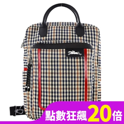 LONGCHAMP LONGCHAMP LE PLIAGE 系列千鳥格紋電腦後背包(藍x棕)20023-HBH-B85