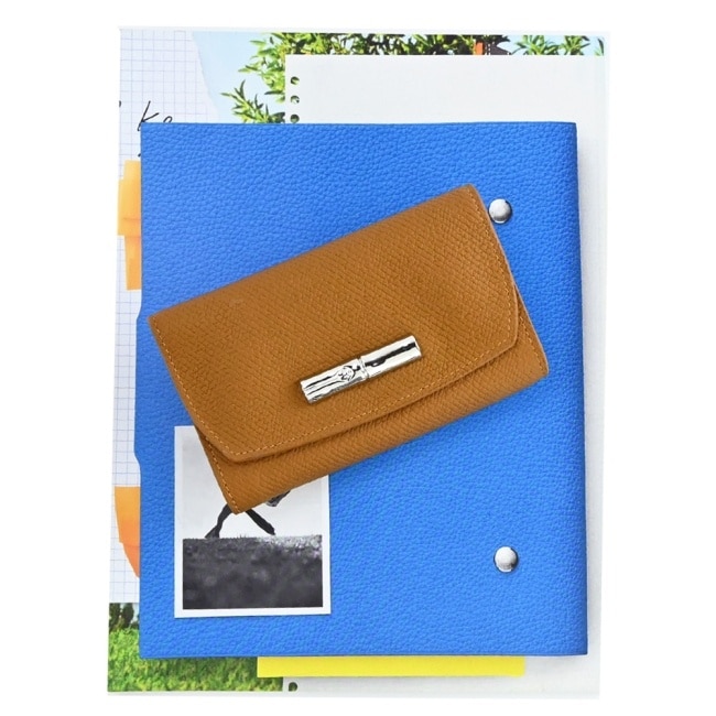 LONGCHAMP ROSEAU系列竹節卵石紋牛皮流線中夾(棕)30002-HPN-016