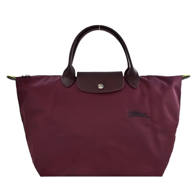 LONGCHAMP LE PLIAGE GREEN系列刺繡手提水餃包(中/酒紅)1623-919-009