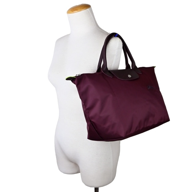 LONGCHAMP LE PLIAGE GREEN系列刺繡手提水餃包(中/酒紅)1623-919-009