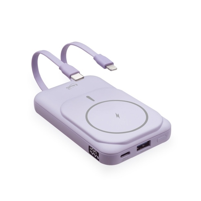 E-books B101【台灣製造】磁吸自帶雙線無線充電快充行動電源-紫