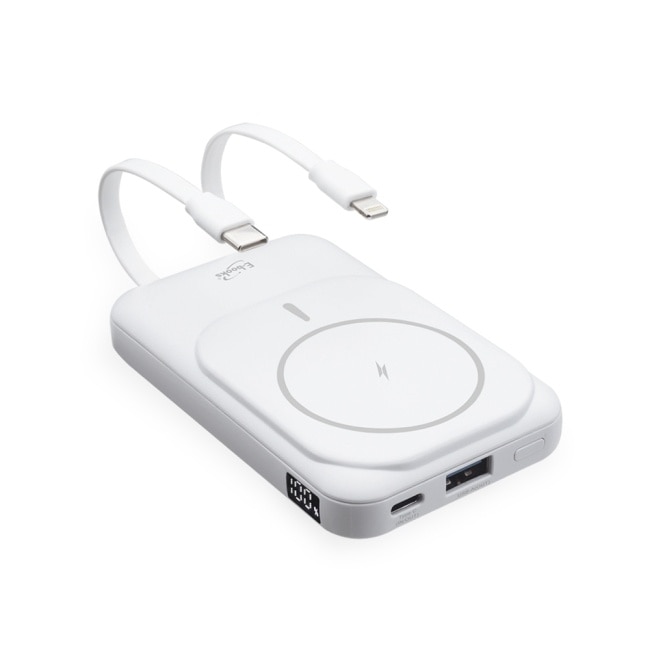 E-books B101【台灣製造】磁吸自帶雙線無線充電快充行動電源-白