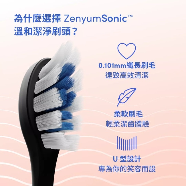 ZenyumSonic 音波振動牙刷 溫和潔淨刷頭2入組(黑色)